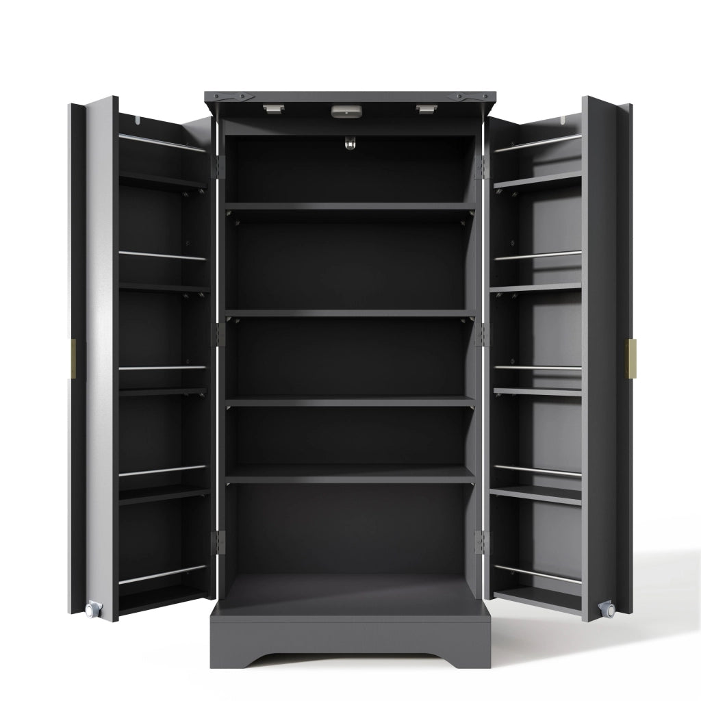 Hochschrank da cucina moderno in MDF nero con luce LED a sensore e ripiani regolabili