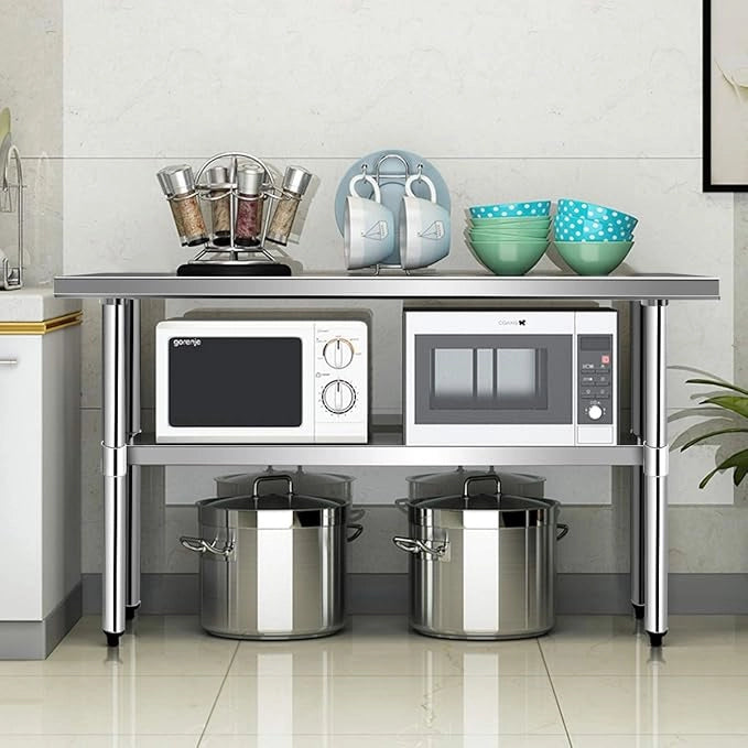 Tavolo da Lavoro in Acciaio Inox 122 x 61 x 90 Professionale, Bancone in Acciaio con Ripiano Regolabile, Mobile con Piano di Lavoro Preparazione di Alimenti, per Cucina e Ristorante
