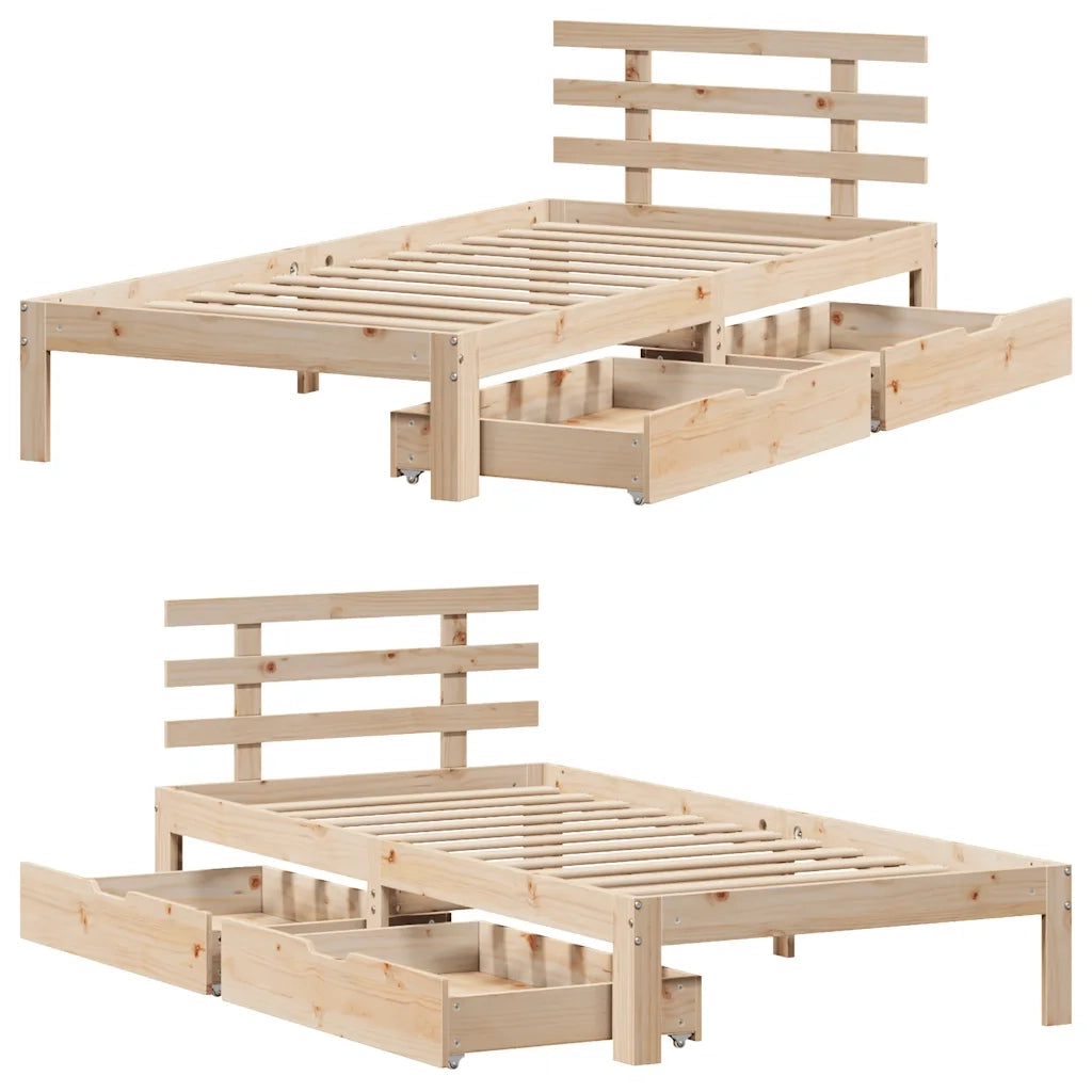 Giroletto con Cassetti 90x200 cm in Legno Massello di Pino 3302004