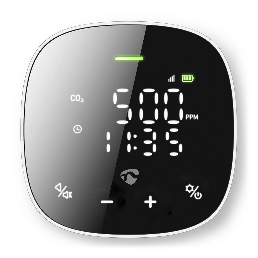 Sensore Wi-Fi di qualità dell'aria e anidride carbonica con display a LED Bianco / Nero Nedis