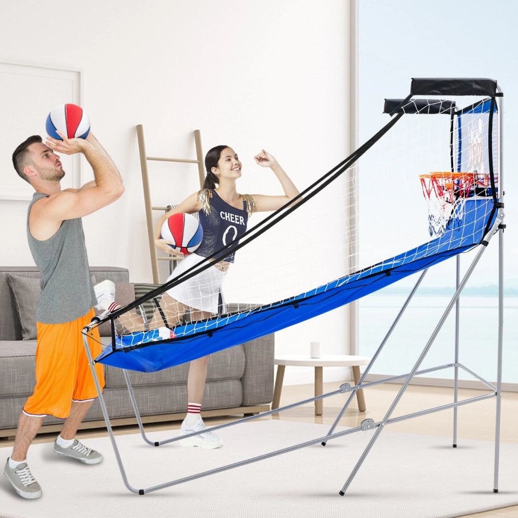 Gioco arcade da basket a doppio tiro per casa, Gioco da basket pieghevole con 8 modalit¨¤ di gioco suono arcade Blu