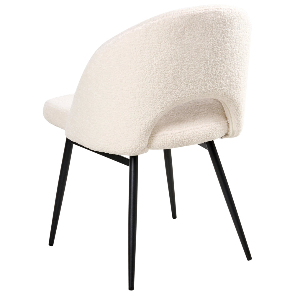 Set di 2 sedie da pranzo in tessuto bouclè bianco braccioli schienale intagliato gambe in metallo moderna industriale