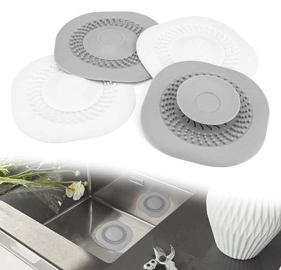 Set di scarico da 4 - Doppio filtro e design antiscivolo - Adatto per doccia, lavabo e vasca
