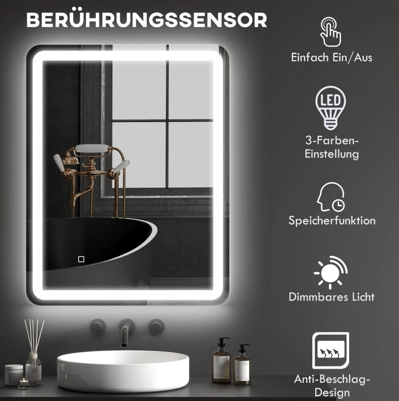 Specchio bagno LED con controllo tattile e antiappannamento