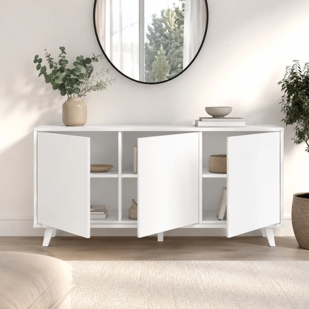 Madia Gijòn In Melaminico Credenza Con 3 Ante Battenti Senza Maniglie Mobile Per Soggiorno Salotto Ingresso E Sala Da Pranzo 154 X 41 X 75 Cm Colore Bianco