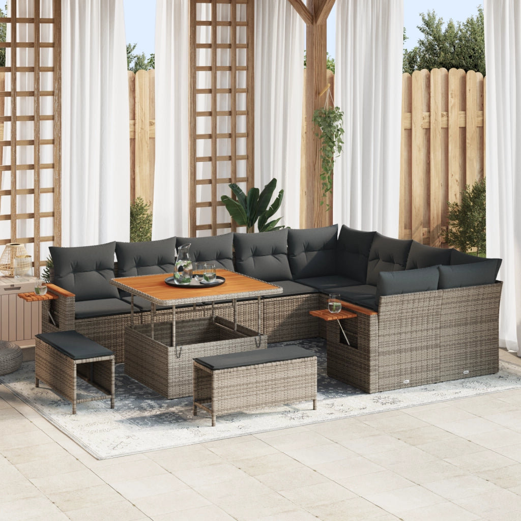 Set di Divani da Giardino composto da 12 Pezzi con Cuscini Grigio Polyrattan Acacia