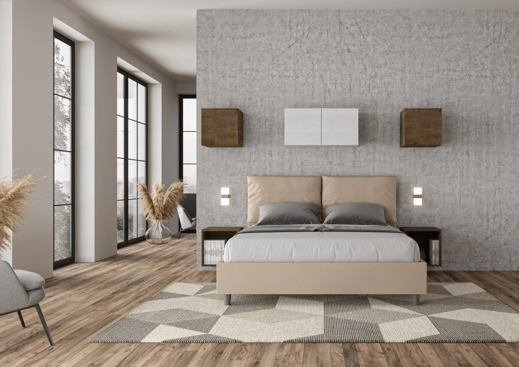 BS COM Letto matrimoniale contenitore doppia alzata imbottito 160x200 similpelle tortora