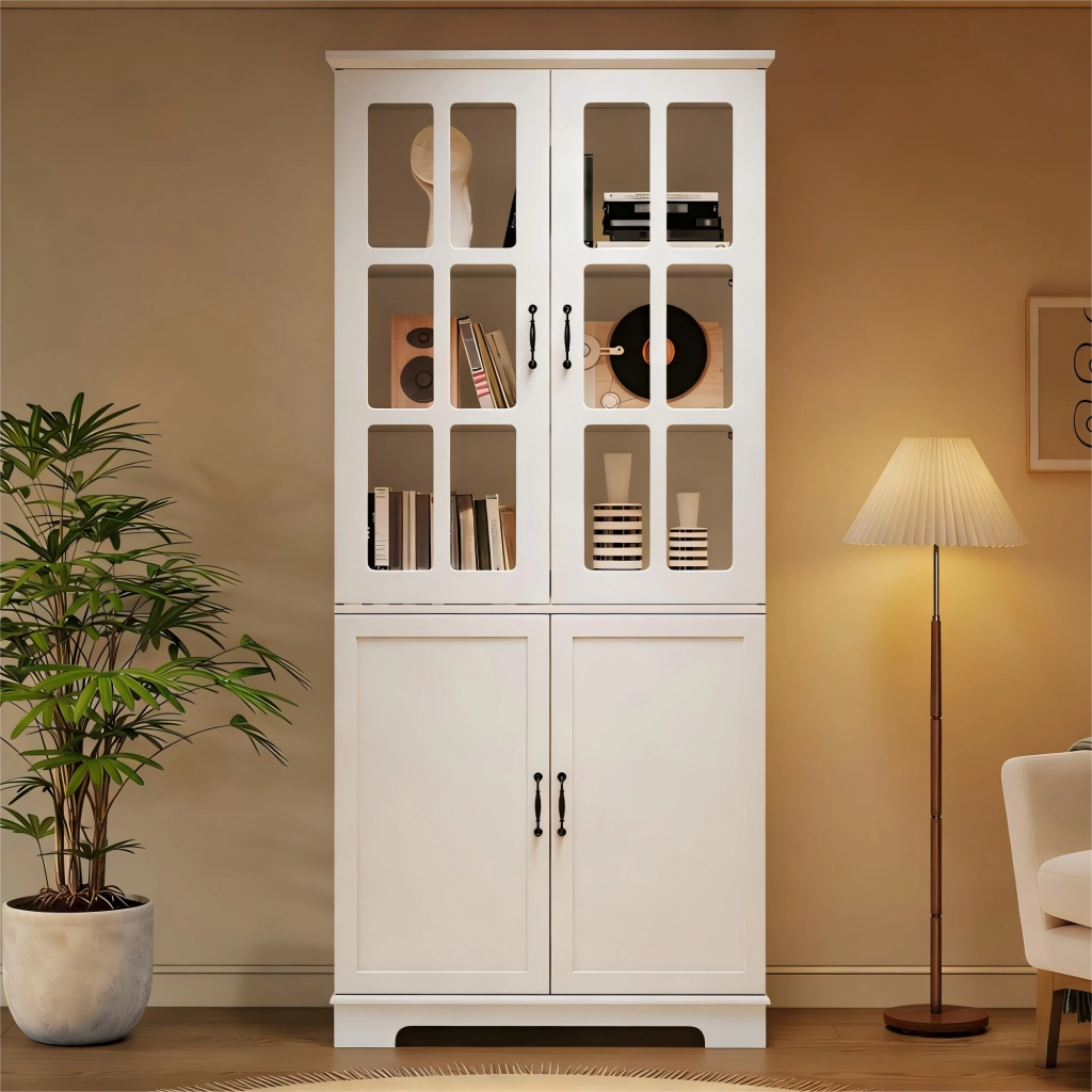 Libreria con Vetrina 5 Ripiani ¨C MINIMAL ¨C Bianco, Truciolato, 80x38x180