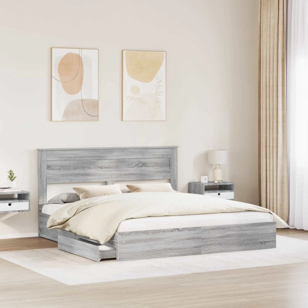 Letto con Contenitore con cassetto Grigio Sonoma 200 x 200 cm