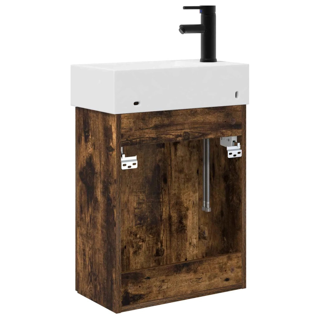 Mobile bagno con rubinetto Rovere Fumo 45,5 x 22,5 x 84 cm 889429