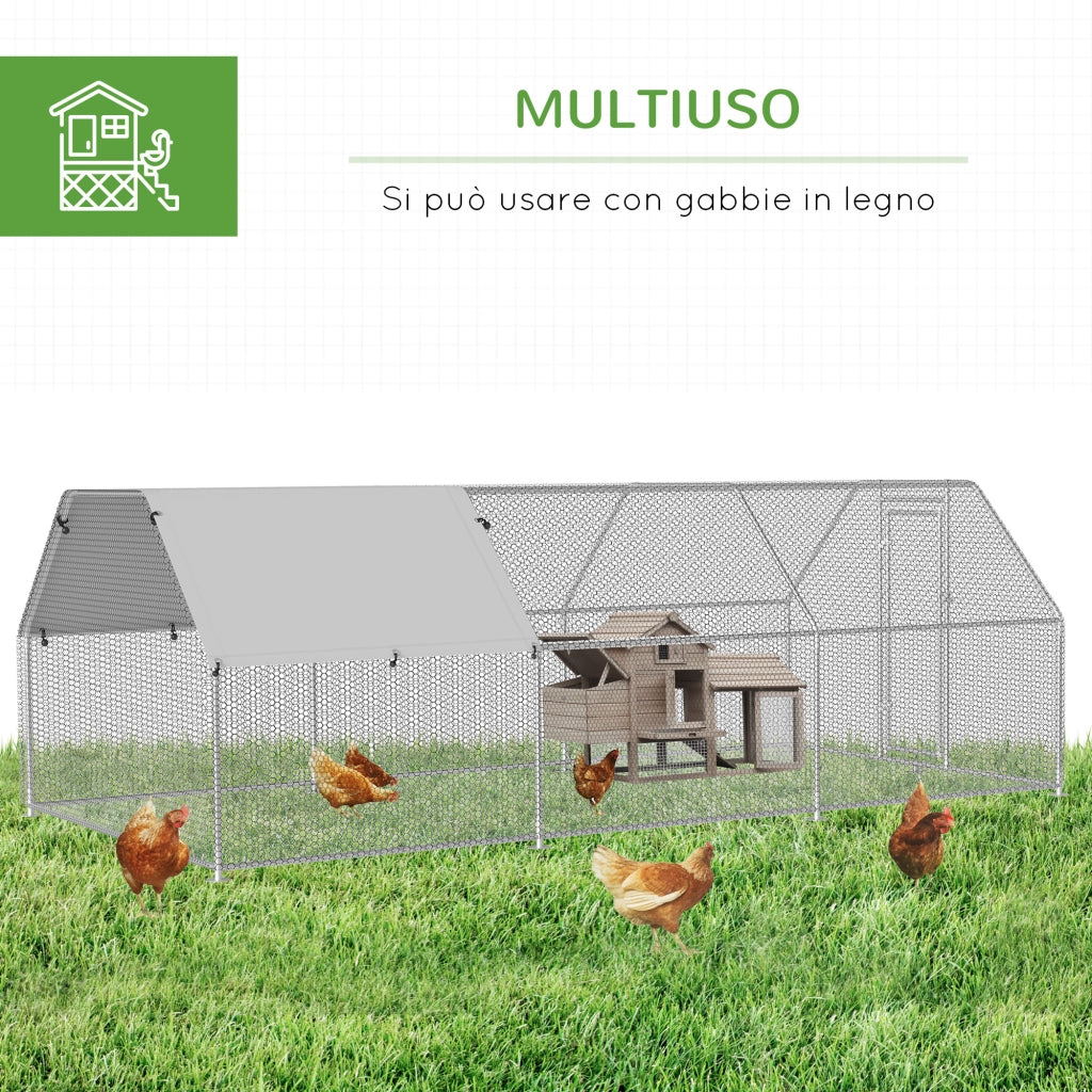 EasyComfort Recinto Gabbia per Galline in Metallo Galvanizzato Impermeabile, Pollaio con Porta e Copertura Oxford, 280x570x195cm