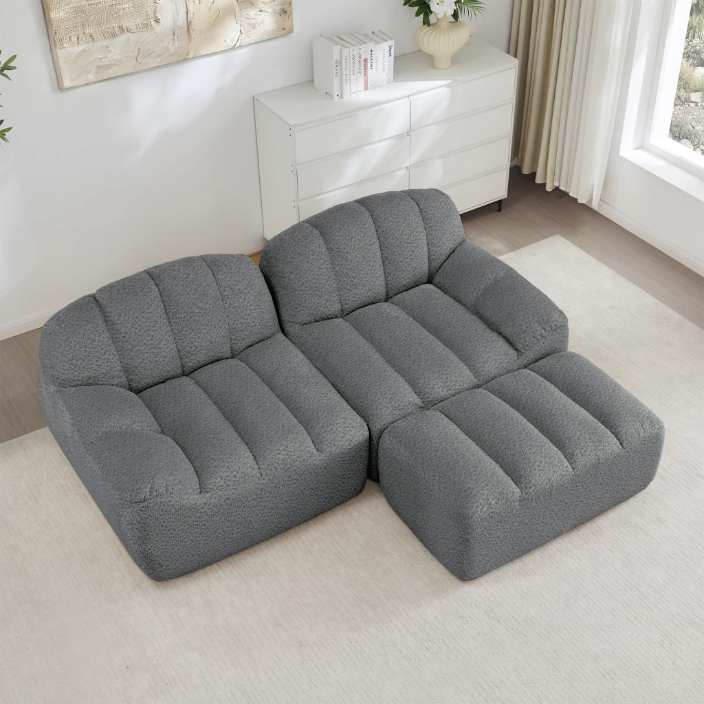 Divano Modulare 2 Posti Angolare con Ottoman ¨C Xylo ¨C Grigio, Tessuto, Senza Montaggio