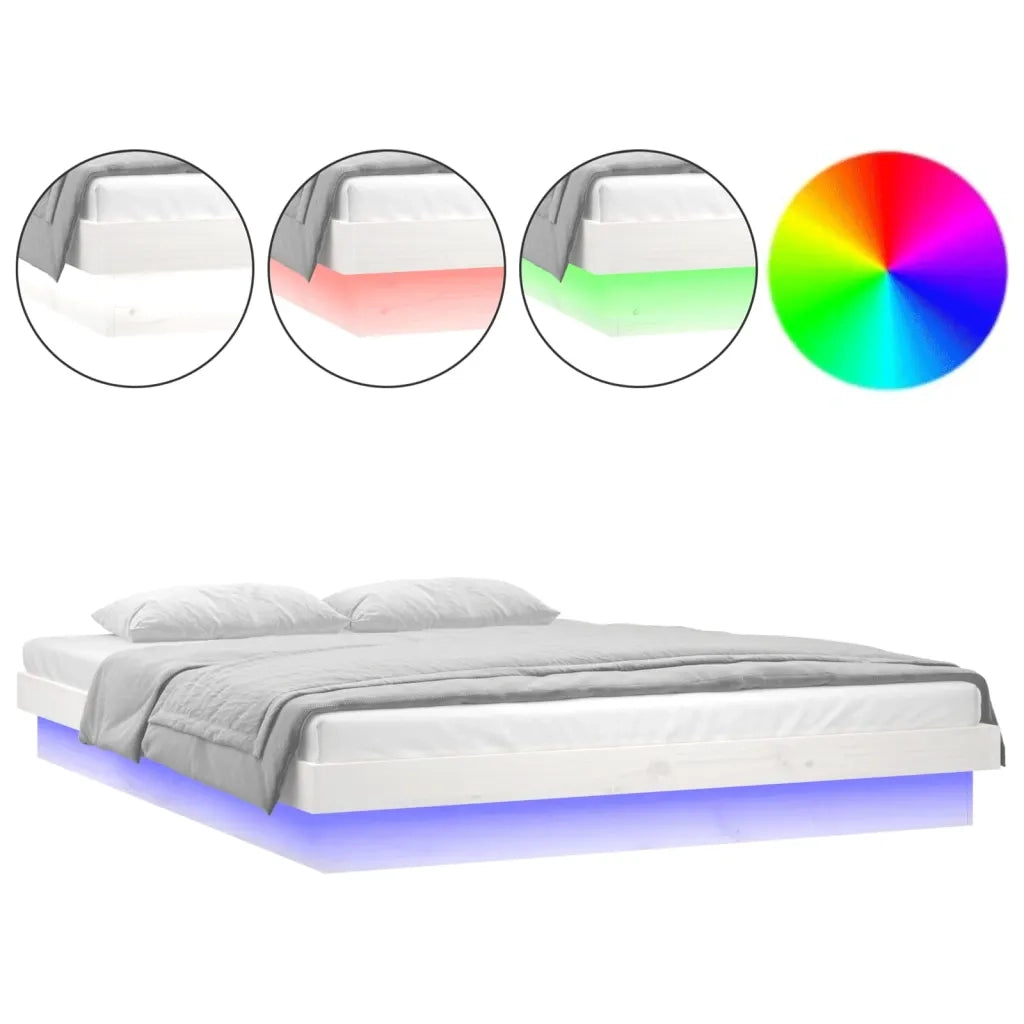 Giroletto LED-Struttura Letto con LED Bianco 135x190 cm Double in Legno Massello 650310