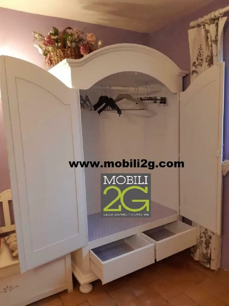 Armadio cappello tondo bianco opaco shabby 125x60x200 (1245) - Mobili 2G