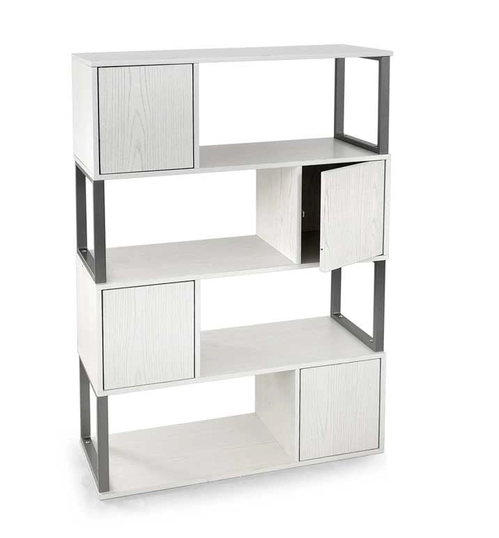 SCAFFALE DA ARREDO CON ANTE E VANI A GIORNO 90X30X126CM COLORE BIANCO