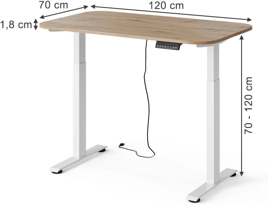 Scrivania Elevate, Bianco/Artisan, 120 x 70 cm 2 motori, per la regolazione elettrica dell'altezza per un lavoro ergonomico
