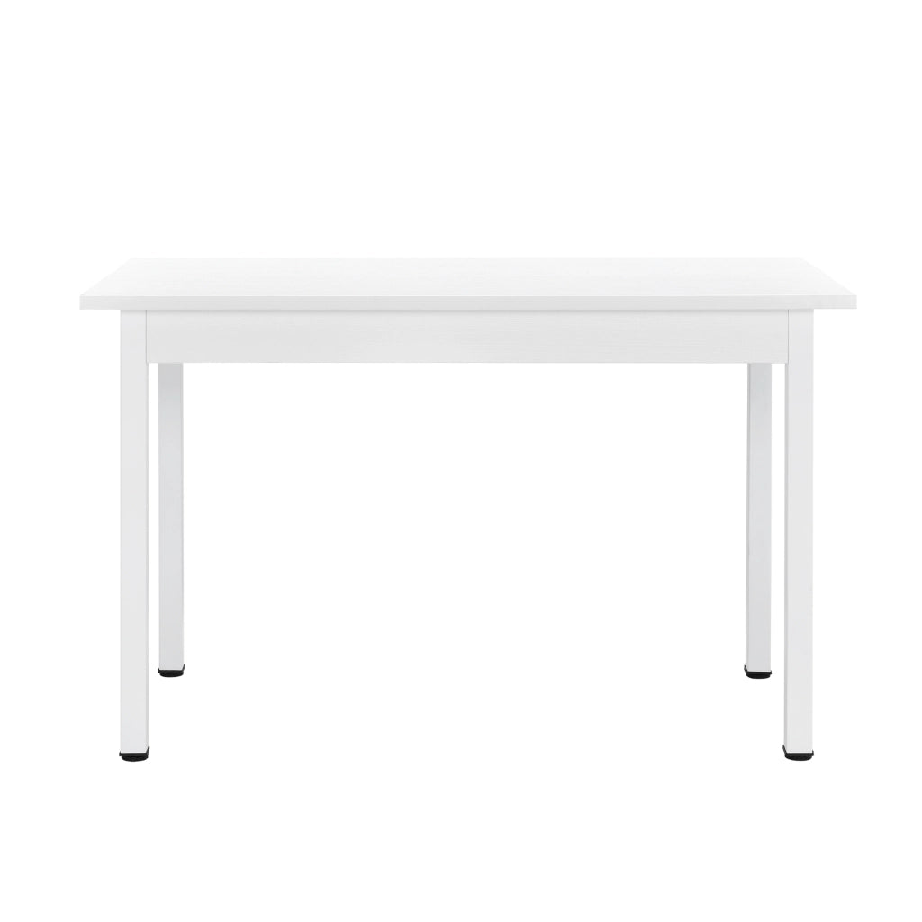 [en.casa] Arredo Sala da Pranzo Tavolo 120 x 60 x 75 cm MDF Bianco con 4 Sedie Imbottite 96 x 43 x 52 cm Acciaio Poliestere Grigio