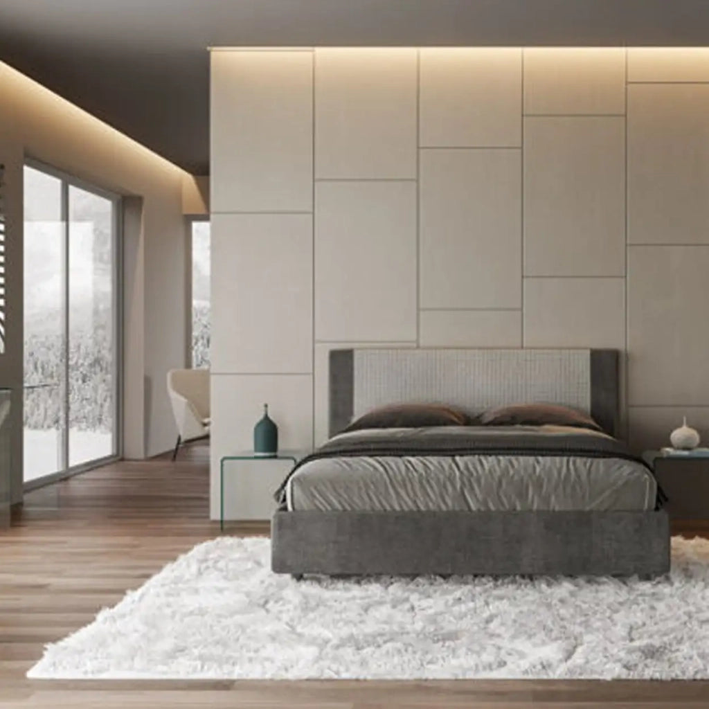 Letto matrimoniale contenitore imbottito 160x200 tessuto Labirinto 2 grigio Rosal