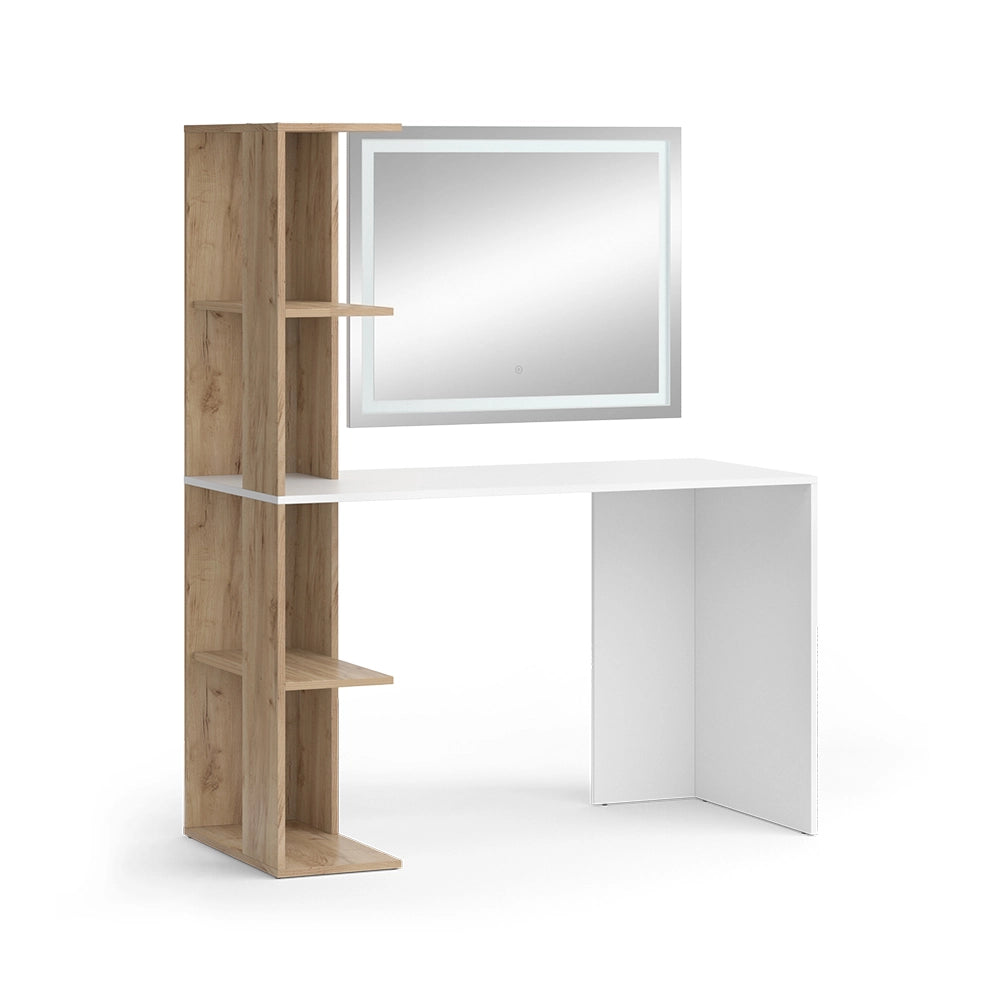 Vicco Tavolo da toeletta Bianco/Sonoma 122.2 cm con specchio a LED