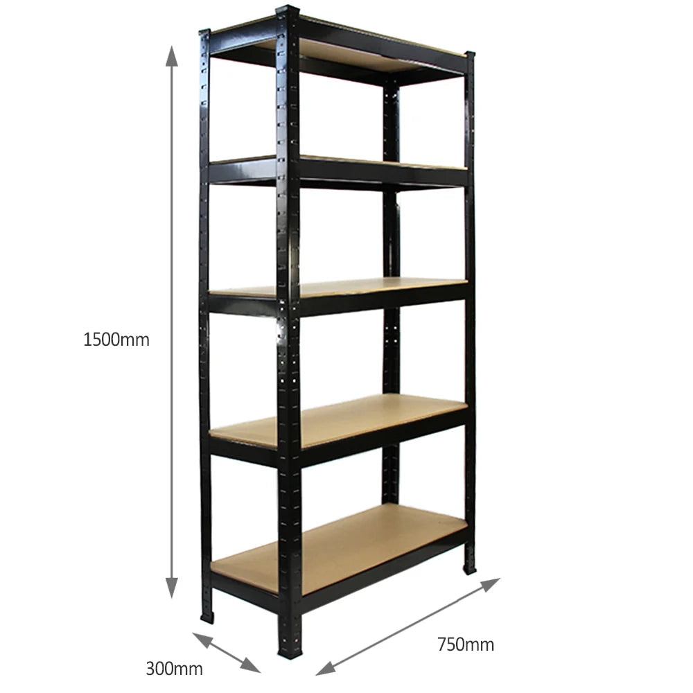 10 Scaffali in Acciaio Senza Bulloni T-Rax Neri Larghi 75cm per Magazzino e Box