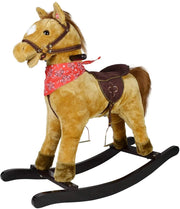 Cavallo a dondolo con effetti sonori e manici in legno carico massimo 50 kg per bambini da 1 anno peluche animale a dondolo marrone 01_0001107