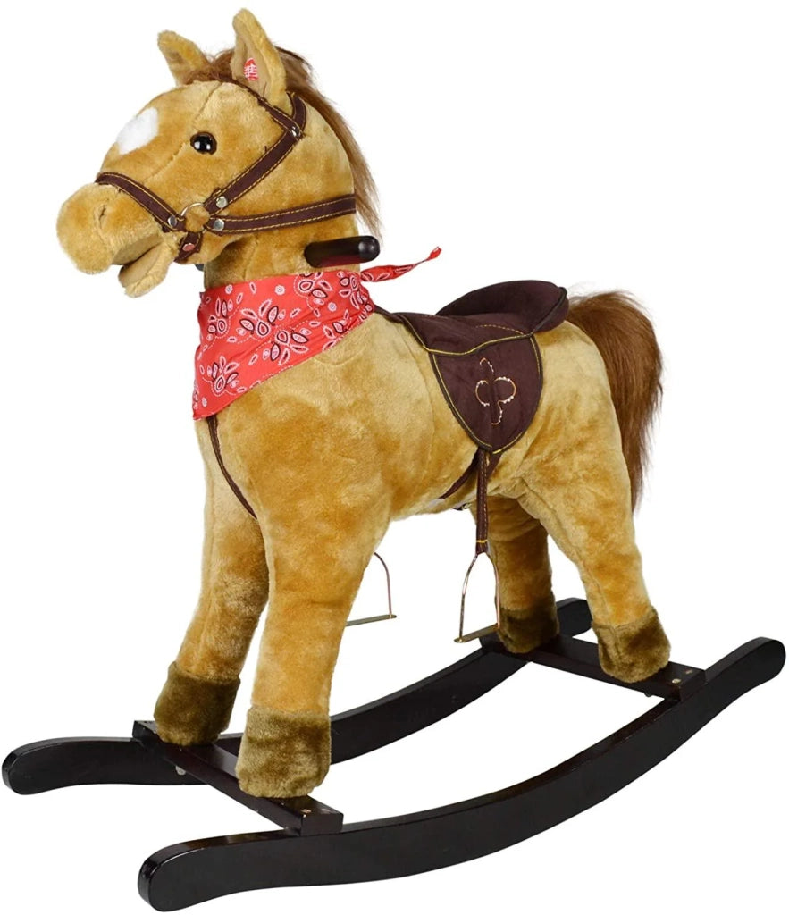 Cavallo a dondolo con effetti sonori e manici in legno carico massimo 50 kg per bambini da 1 anno peluche animale a dondolo marrone 01_0001107