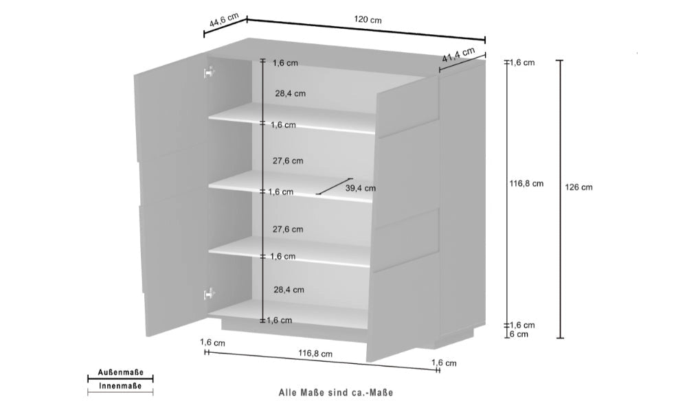 Madia Alta PONGO 4 Ante – Bianco Laccato, 120x44x126 cm, Made in Italy