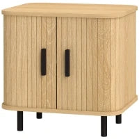 Comodino, Tavolino, Stile Scandinavo con 2 Porte Scorrevoli e Piedi in Acciaio, 48 x 40 x 48 cm, Effetto Legno