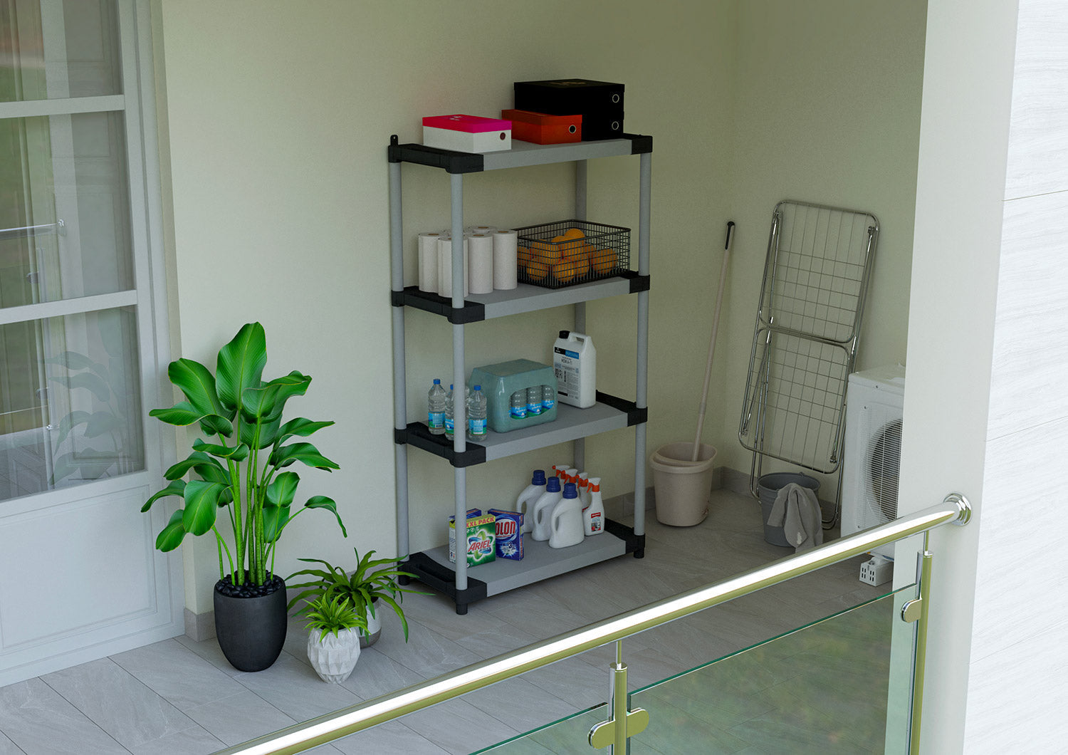 Scaffale 4 Ripiani 80x40x165 cm in Resina PVC Grigio