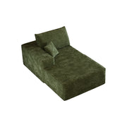 Divano angolare reversibile modulare con chaise longue e seduta imbottita in tessuto a coste verde