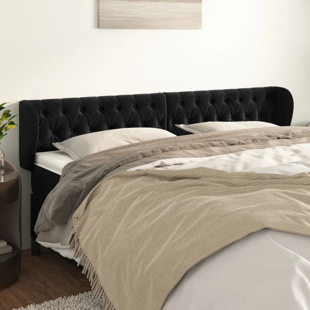 Testiera | Testata ad Orecchio Nera 203x23x78/88 cm in Velluto