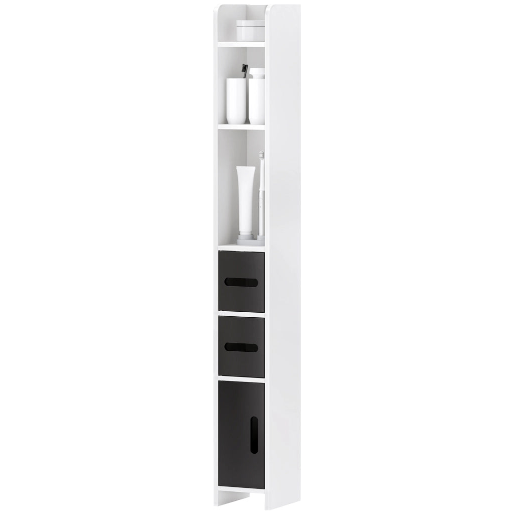 Colonna Bagno con 3 Mensole e 3 Armadietti, in Legno, 15x17x120 cm, Bianco e Nero