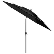 Ombrellone a Sbalzo 3 Livelli Palo Alluminio 3 m Nero 313874