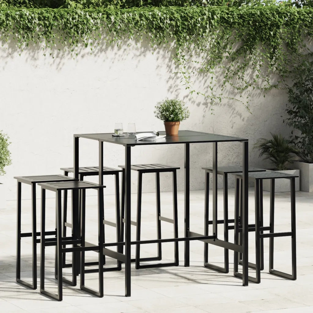 Set Bar da Giardino 7pz Nero in Acciaio Verniciato a Polvere 3283753