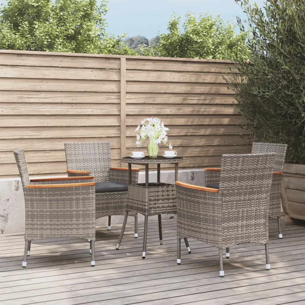 Set Bistr¨° da Giardino 5 pz | Set Salotto da Giardino con Cuscini in Polyrattan Grigio