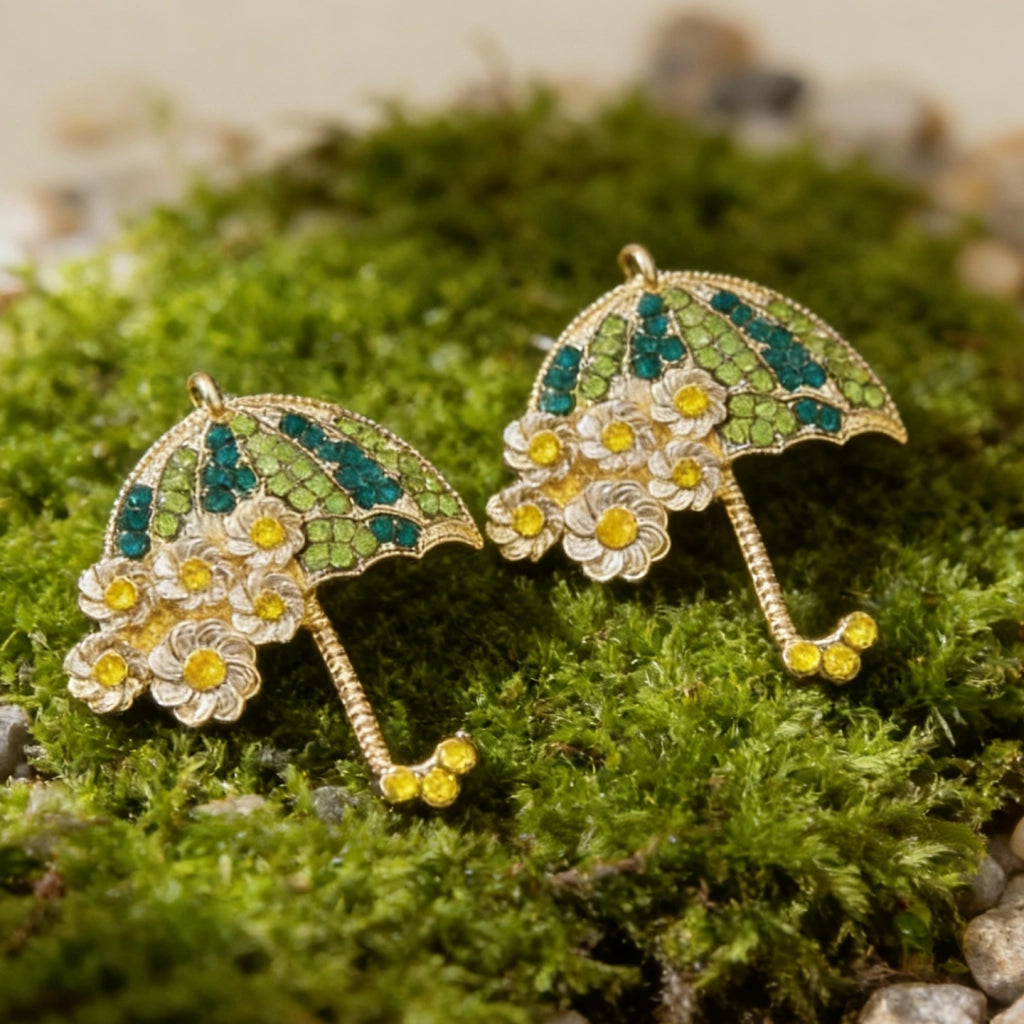 Orecchini a forma di ombrello con strass sfumati, dal design di nicchia e dallo stile vintage, giovani e graziosi.