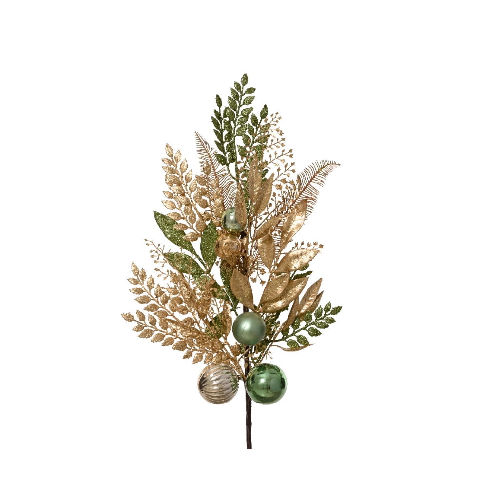 RAMO DECORATIVO NATALIZIO CON PALLINE ORO E VERDI 75 CM PER COMPOSIZIONI