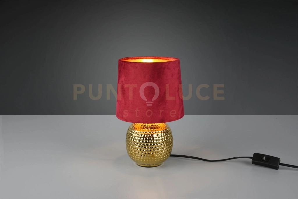 SOPHIA LAMPADA DA TAVOLO BASE CERAMICA ORO E PARALUME EFFETTO VELLUTO ROSSO H. 26CM 1 LUCE ATTACCO E 14