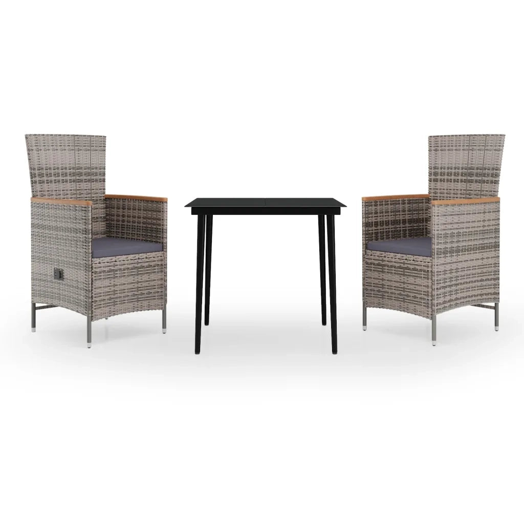 Set da Pranzo da Giardino 3 pz | Set Salotto da Giardino con Cuscini Grigio
