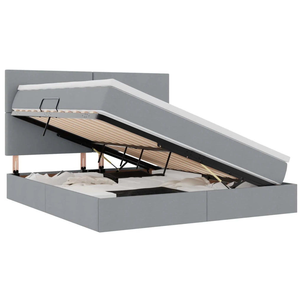 Letto con contenitore e LED con led Grigio chiaro 160 x 200 cm