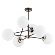 Plafoniera Alfa SAGITO nera ottone bianca 6xE14 in vetro