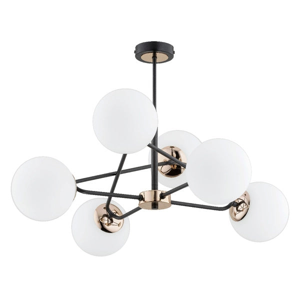 Plafoniera Alfa SAGITO nera ottone bianca 6xE14 in vetro