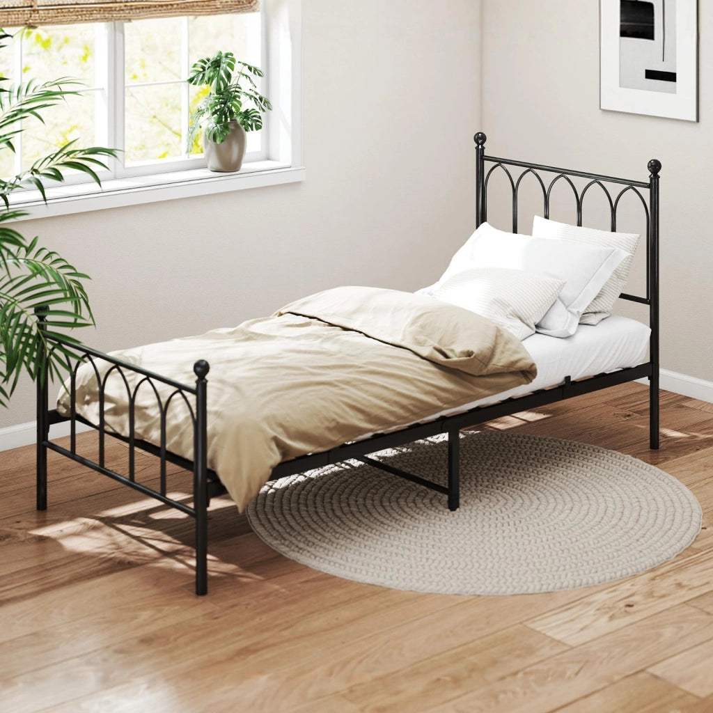 Letto singolo in metallo nero 90 x 200 cm in stile rustico