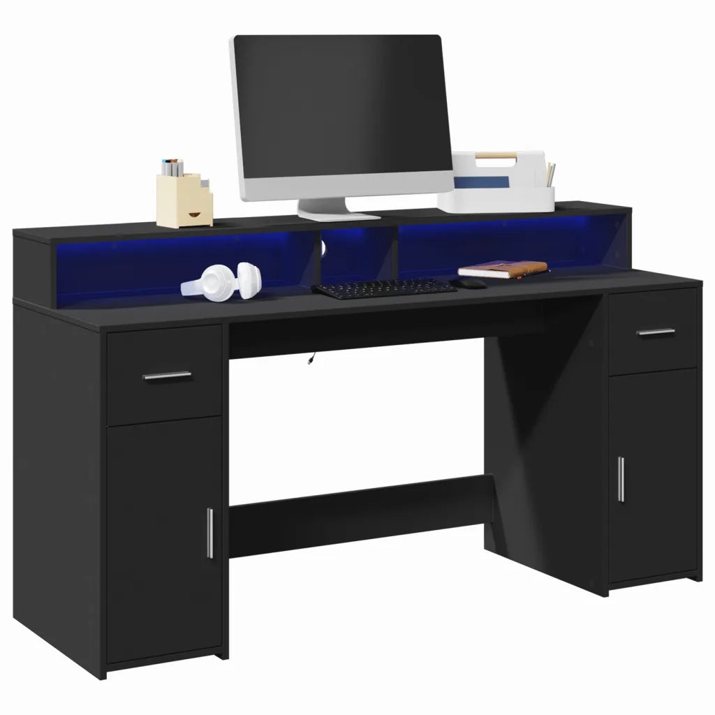 Scrivania con Luci LED Nera 160x55x91 cm in Legno Multistrato 3309430