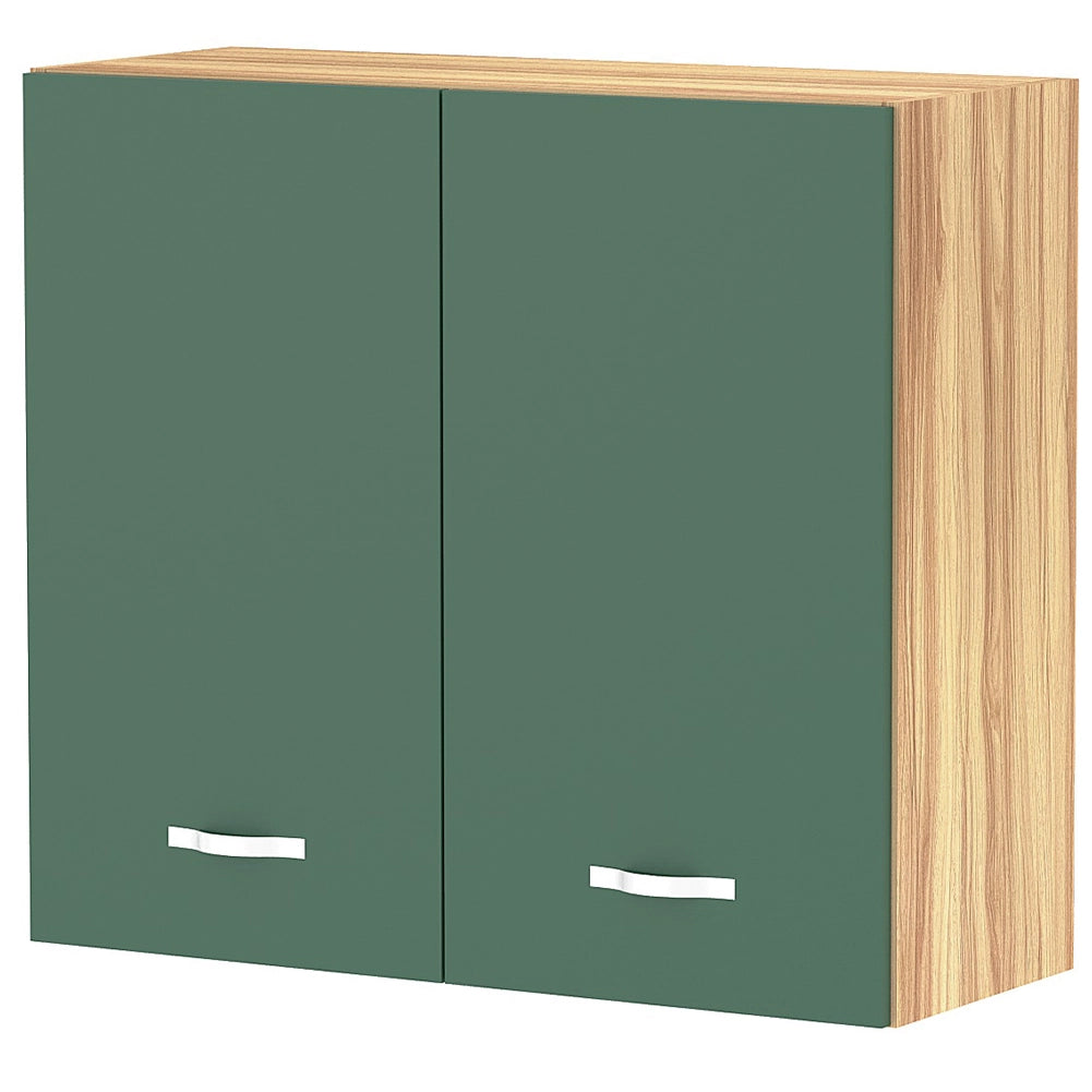 Pensile da Cucina Scolapiatti Sistema Raccogli Gocce Mobile Colore Verde e Legno