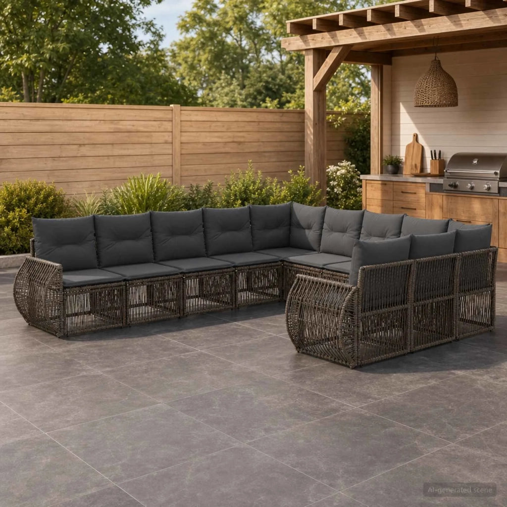 Set Divano da Giardino 11 pz Grigio e Grigio Scuro polyrattan 3435557
