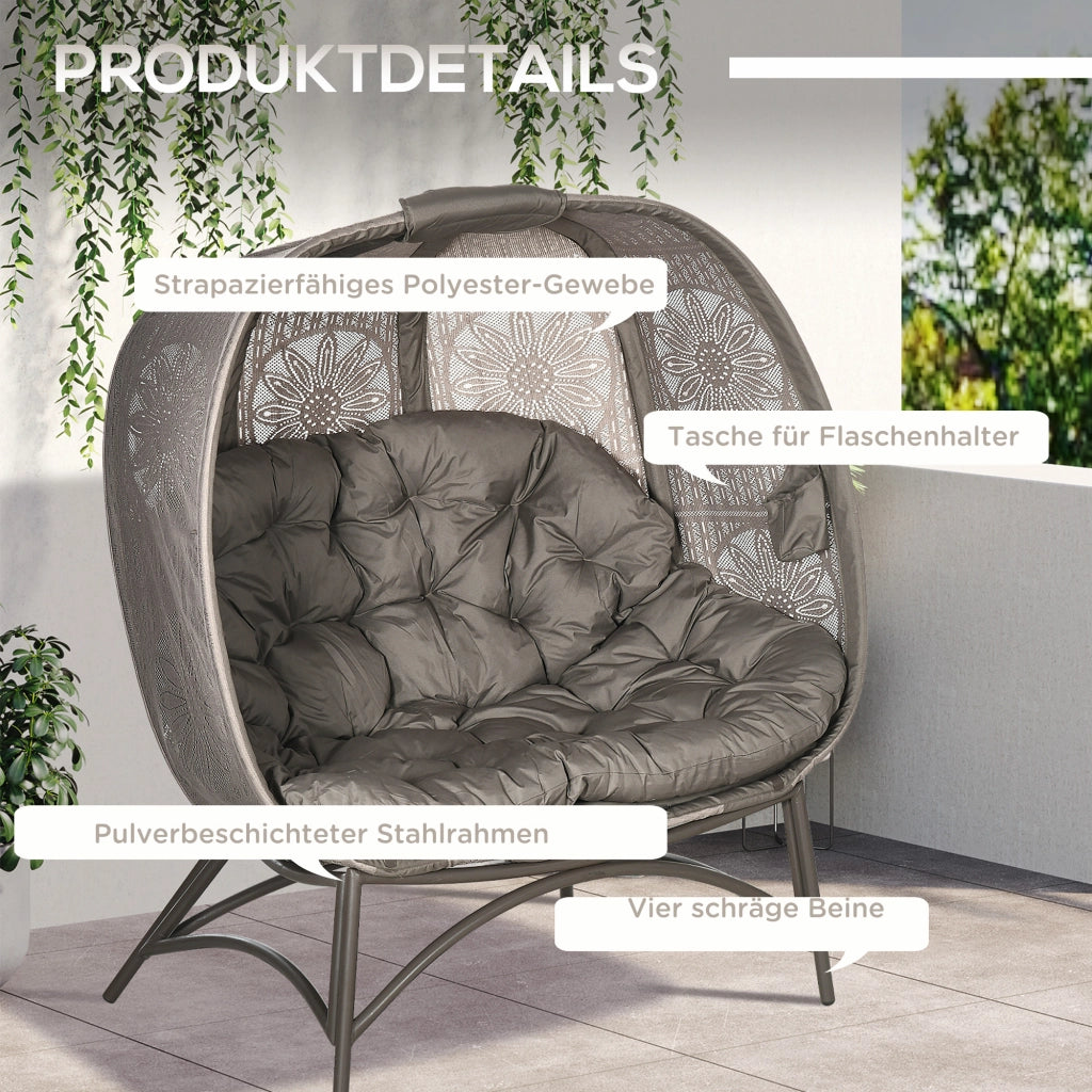 Sedia da giardino per 2 persone pieghevole con cuscini ¨C zephmum ¨C sabbia acciaio 126x90x142 cm