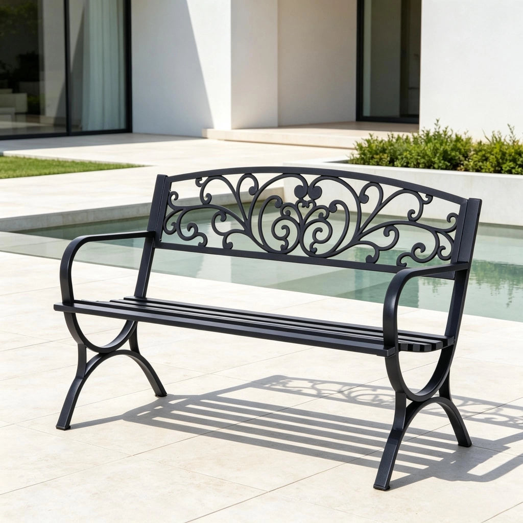 PANCHINA da giardino outdoor 127x60x85 cm nera in acciaio e ghisa