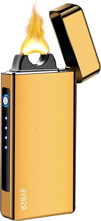 Aansteker elettrica - Ricaricabile - Plasma - USB - Boog spesso - Per signore e signore - Imballo regalo (Guld)