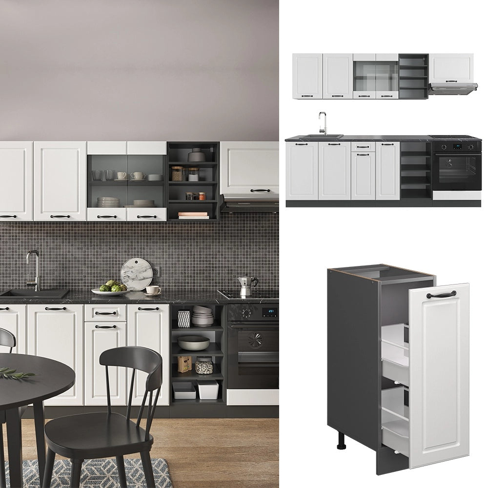 Cucina componibile R-Line Bianco rustico/Antracite 240 cm, PL Rovere Vicco